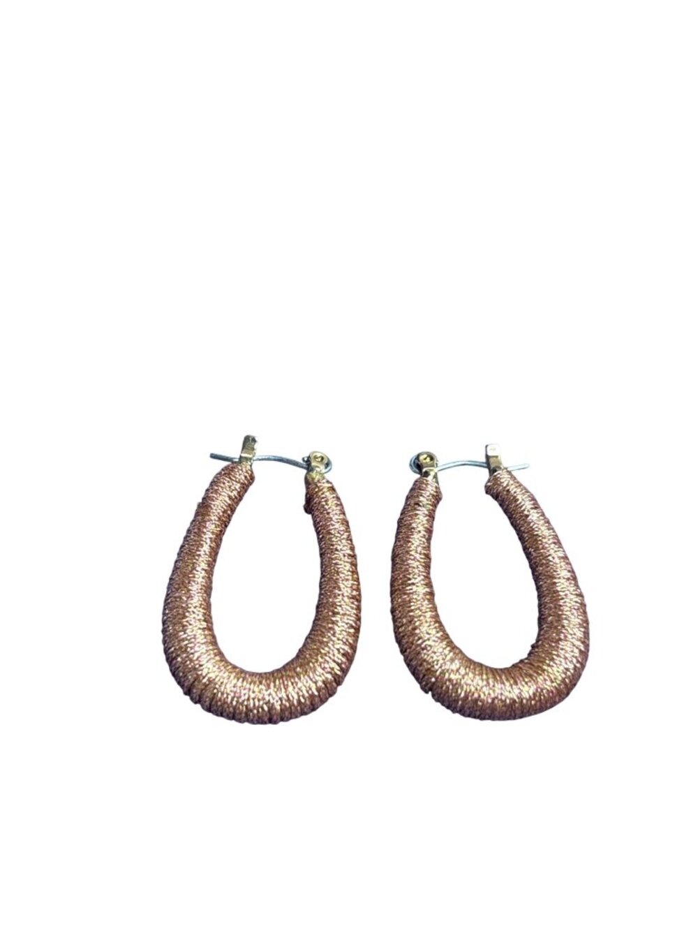 Orange and Goldtone Thread Wrapped Oval Hoop Earrings 1.25 inches
